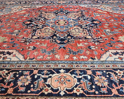 9x12 Rust Blue Aryana Afghan Hand Knotted Veg Dye Wool Area Rug